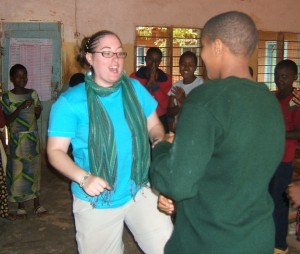 Crystal singing "Little Sally Walker" with the students in Mwanga, Tanzania