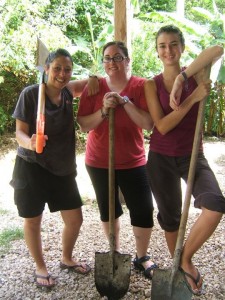 Crystal, Danielle, and Nadege getting ready for work at ARCAS. Guatemala.