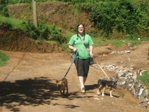 Crystal walking the dogs at AWARE. Guatemala.